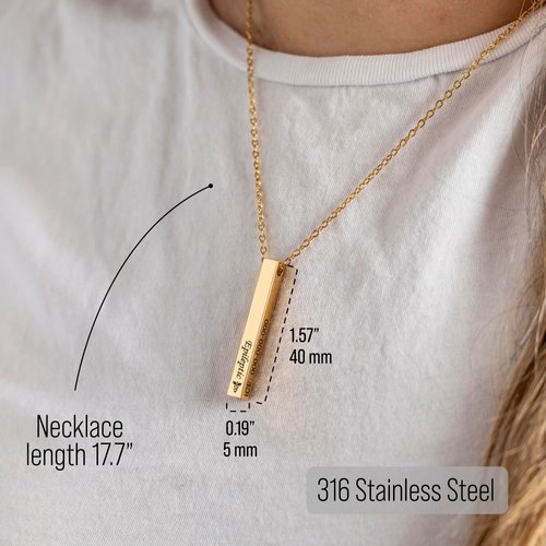 MIA·MIA Medical Alert Necklace for Women, Custom Stainless Steel Laser Engraved ID Emergency Awareness Prescription Jewelry for Diabetes, Allergy, Epilepsy & Medic Conditions (4-sided bar)