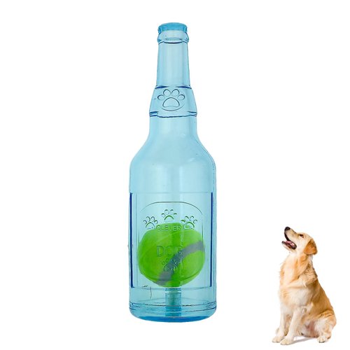 MTNSPTCR Beer Bottle Dog Chew Toy with Tennis Inside, Funny Squeaky Dog Chew Toys Teeth Grinding Toy, Interactive Wine Bottle Dog Toy Teeth Cleaning Toy for Dogs Puppies Aggressive Chewers
