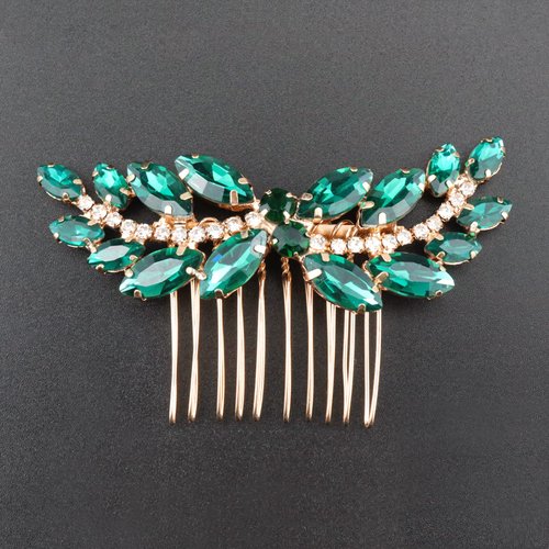 Sppry Rhinestone Hair Comb - Sparkly Hair Accessory for Bridal Women in Wedding Party(Green-Gold)