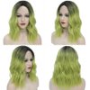 G&T Wig Green Bob Wavy Wigs for Women Lime Green Wig Middle Part Heat Resistant Party Halloween Cosplay Costume Wig(14 inch, ombre green)