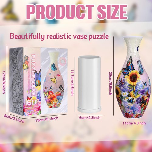 3D Puzzle Vase Puzzle Flower Vase Crafted from 160 Curved Plastic Puzzle Pieces 3D DIY Housewarming Gift for Flower Arrangements and Home Decoration (Butterfly)