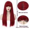 RightOn Red Wig Long Straight Wig with Bangs Long Wig Wine Red Straight Wigs Full Machine Wig for Daily Cosplay Party