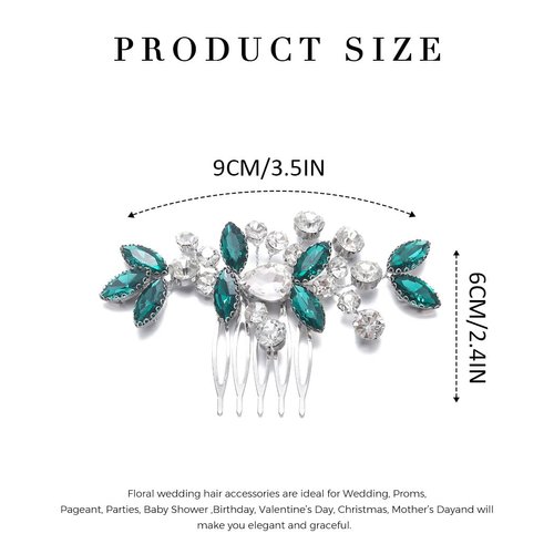 Catery Rhinestone Bride Wedding Hair Comb Green Caystal Side Comb Bridal Hair Piece Headpiece Bridesmaid Head Jewelry Hair Accessories for Women and Girls (Green)