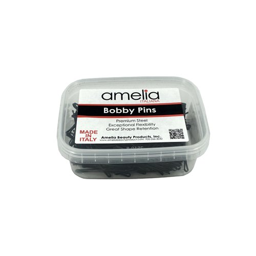 Amelia Beauty Products Standard Bobby Pin Flat | Hair Styling Accessories Hair Pins - for all Hair Types | 300 Gram in Clear Container Premium Pins Made in Italy - Black