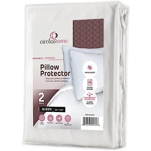 Zippered Pillow Protectors 100% Cotton, Breathable & Quiet (2 Pack) White Pillow Covers Protects from Dirt, Particles s & Debris (Queen - Set of 2 - 20x30)