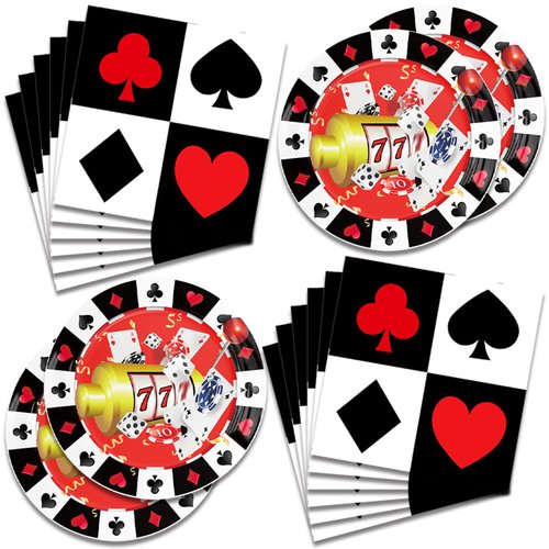 RYNDEX 40pcs Casino Party Supplies Paper Plates and Napkins Set for Casino Themed Parties Birthday Party Decorations