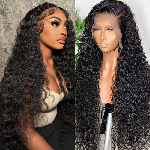 Nuocheng Deep Wave Lace Front Wigs Human Hair 13x4 Curly Wave Lace Frontal Wigs Human Hair For Women 180% Density HD Transparent Glueless Wigs Human Hair Pre Plucked with Baby Hair (22inch)