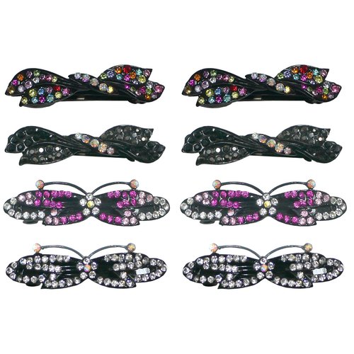 Set of 8 JCGY Metal Barrettes 2 Designs: Short/Wide Butterfly and RibbonBow Barrettes 0552/0646multiJetFuCry