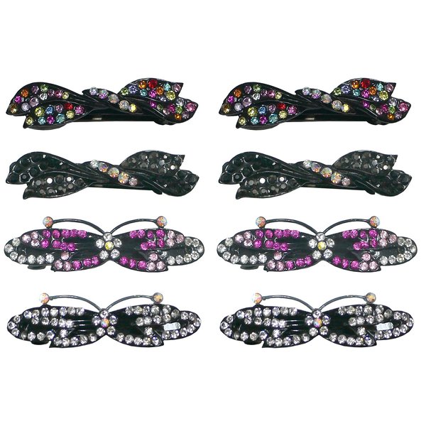 Set of 8 JCGY Metal Barrettes 2 Designs: Short/Wide Butterfly and RibbonBow Barrettes 0552/0646multiJetFuCry