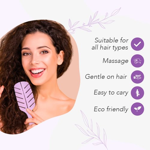 Jovica Detangling Hair Brush for Women Men and Children – Straight Curly Wet and Dry Hair – Leaf Shape (Purple)