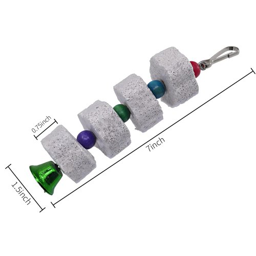 EDOBLUE 1 Pack Parrot Chewing Toy, Bird Beak Grinding Stone with Random Color of Bells for African Greys & Conure Eclectus Budgies Parakeet Cockatiel Hamster Chinchilla Rabbit