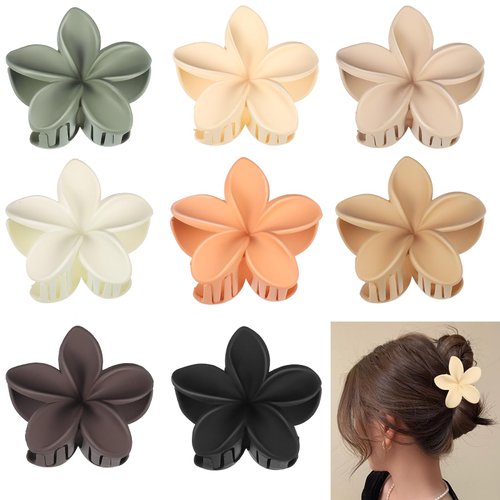 obeoby 8 Pcs Flower Claw Clips, Medium Hair Claw Clips for Thin Thick Hair Hawaiian Flower Hair Clips Hibiscus Claw Clips Hair Accessories for Women Girls