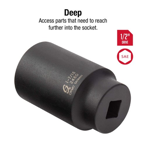 SUNEX TOOLS 246D 1/2-Inch Drive 1-7/16-Inch Deep Impact Socket