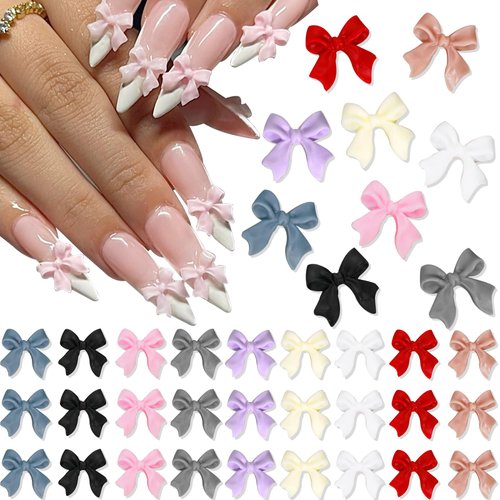 RODAKY 200PCS Bow Nail Charms Colorful 3D Bowknot Charms for Nail Art Design Resin Flatback Bow Nail Stud Cute Kawaii Pretty Nail Bow Charms Decoration for Women's Manicure DIY Nail Supplies