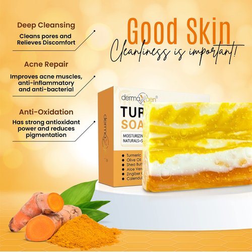 DERMAXGEN Organic TURMERIC Soap Bar | Pure Natural Handcrafted Skincare, Face & Body Cleanser | Blemish Control, Reduce Acne, Radiant Skin, Evens Tone, Fades Scars, Sun Damage, Age Spots (7 OZ)