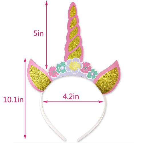 WEEPA 12Pcs Unicorn Party Supplies Gold Glitter Unicorn Headband with 3 Flower Ears Unicorn Party Hats for Unicorn Party Decorations, Birthday Party, Baby Shower
