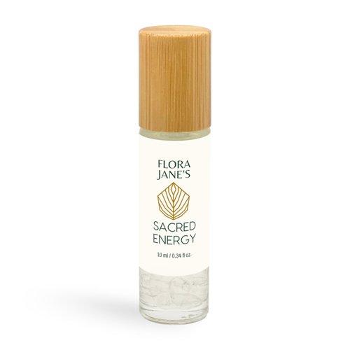 Essential Oil Roll On with Palo Santo and White Sage - Flora Jane's Sacred Energy with Crystals for Energy Clearing - Organic Coconut Oil - 10ml Rollerball