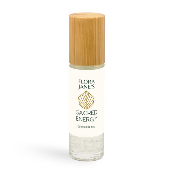 Essential Oil Roll On with Palo Santo and White Sage - Flora Jane's Sacred Energy with Crystals for Energy Clearing - Organic Coconut Oil - 10ml Rollerball
