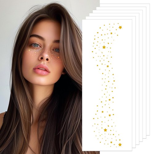 Totelux Gold Freckles Face Tattoos Sparkle Star Faux Freckles Temporary Tattoos Face Glitter Makeup Patch Stickers for Women Girls Makeup Accessories Christmas Party Supplies 6Pcs
