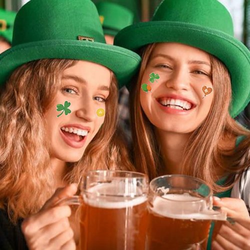Ursumy 10 Pcs St. Patrick Day Face Tattoo Irish luminous Temporary Tattoos St Patrick's Day Accessories clover Tattoo Sticker (Green tattoo sticker)