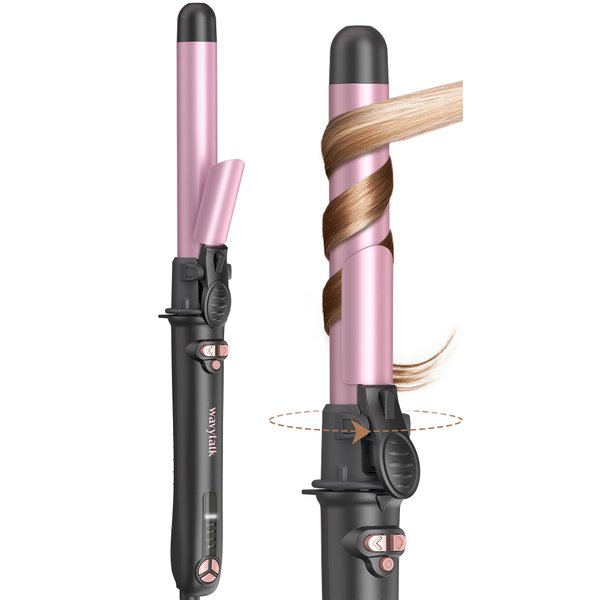Wavytalk 1 Inch Rotating Curling Iron - Get Effortless Waves with Self Rotating Barrel up to 430°F with Home Button, Dual Voltage, Rose Gold