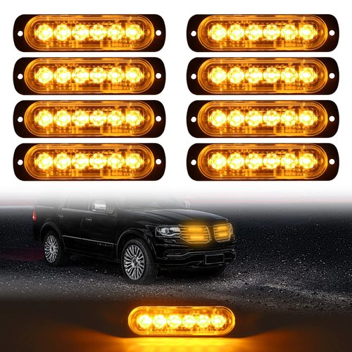 DIBMS LED Strobe Warning Lights, 8x Amber Yellow LED Strobe Warning Emergency Flashing Light Caution Construction Hazard Light Bar For Car Truck Van Off Road Vehicle ATV SUV Surface Mount