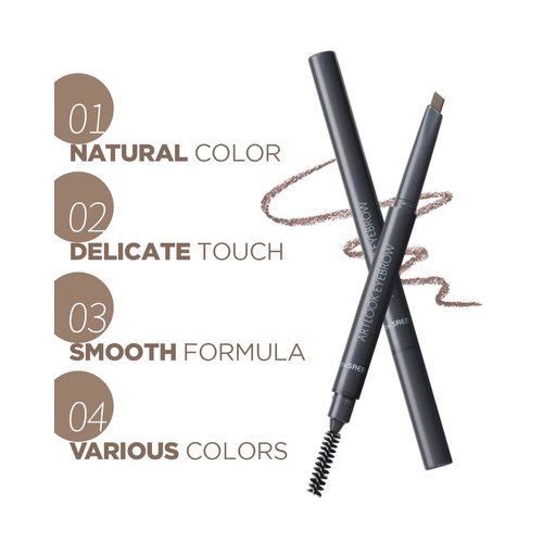 THESAEM Artlook Eyebrow Definer Pencil with Spoolie Brush 04 Black Gray – Long Lasting Eyebrow Pencil for Soft Textured Eyebrow Makeup with Vitamin E - Triangular Pencil