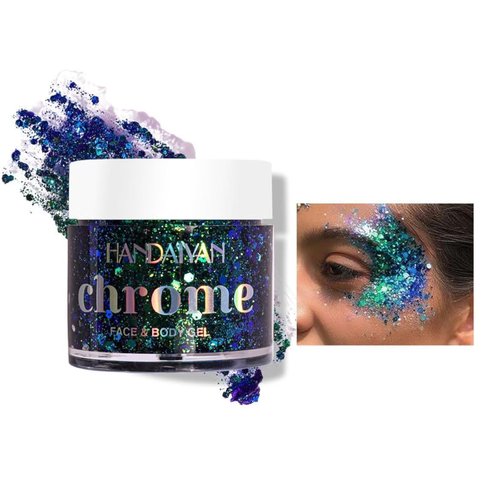 AKARY Bule Body Glitter Gel, Holographic Glitter Hair Gel, Color Changing Mermaid Glitter for Body Face Hair, Quick-Drying and Long-Lasting Shiny Sequins Gel for Festival Halloween, 1.13 oz, 06