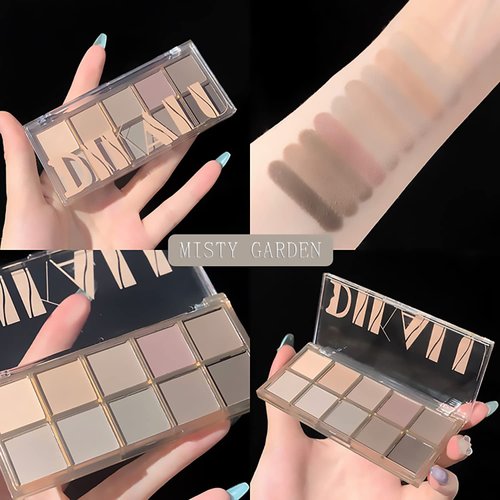Sulily 10 Colors Eyeshadow Palette Matte Naked Eye Shadow Makeup,High Pigmented, Naturing-Looking, Ultra-Blendable,Long Lasting High Pigment Nude Eyeshadow with 3 Eyeshadow Brush(Cement color)