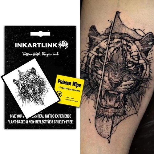 INKARTLINK Temporary Tattoos, Semi Permanent Tattoos, Adult Art Designs, Waterproof Temporary Tattoos, Party Favors, Tattoo Stickers Realistic, No Adhesive, Lasts 1-2 Weeks (Tiger head)