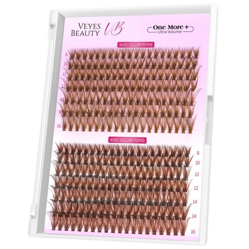 VEYESBEAUTY Brown Lash Clusters DIY Individual Lash Extensions Natural & Wispy Colored Lash Clusters Volume Eyelashes 8-16mm Mix Length Tray for Self Application Light Brown