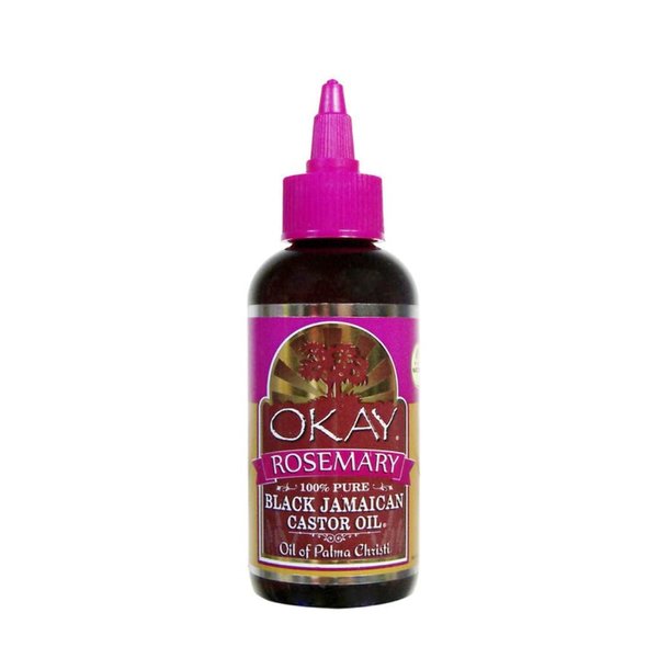 OKAY Pure Naturals Black Jamaican Castor Oil - Castor Oil for Hair Growth, Moisture for Skin, Face, Scalp, Eyelashes, Eyebrows - Hair Oil for Men & Women - Rosemary, 4 oz Glass Bottle