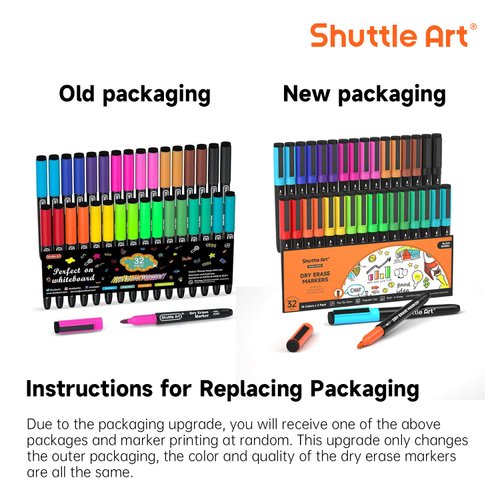 Shuttle Art Dry Erase Markers, 32 Pack 16 Colors Magnetic Whiteboard Markers with Erase, Fine Point Dry Erase Markers Perfect For Writing on Whiteboards,Mirrors for School Office Home