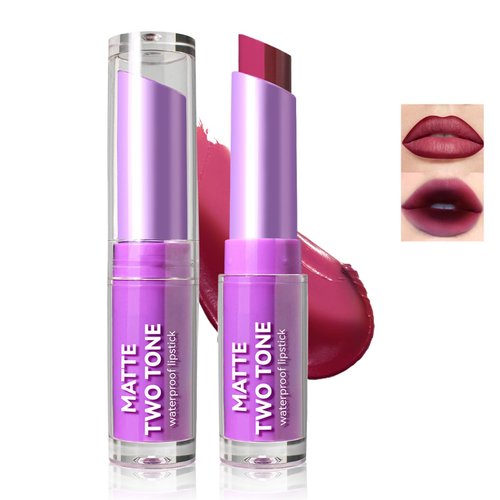 HOSAILY Double Colors 2 in 1 Lipstick and Lip Liner, Two-Tone Matte Nude Lipstick Waterproof and Long Lasting Velvet Creamy Bitten Lip Stain Lipstick Makeup (07#)