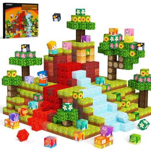 GobiDex Magnetic Blocks Dinosaur Toys, 100PCS Magnetic Building Blocks Volcano Dinosaur Set for Toddler Sensory STEM Toys for Kids Ages 3-5 5-7 4-8, Birthday Gifts for 3+ Year Old Boys Girls Kids Toys