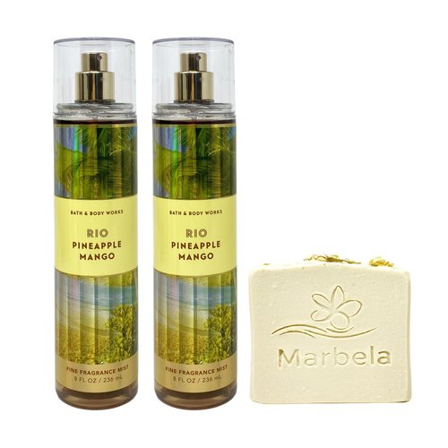 Bath & Body Works Rio Pineapple Mango 2 Piece Fine Fragrance Mist Value Pack with a Wild Jasmine Bar Soap - Full Size