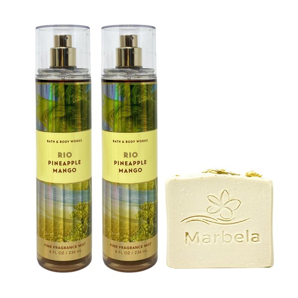 Bath & Body Works Rio Pineapple Mango 2 Piece Fine Fragrance Mist Value Pack with a Wild Jasmine Bar Soap - Full Size