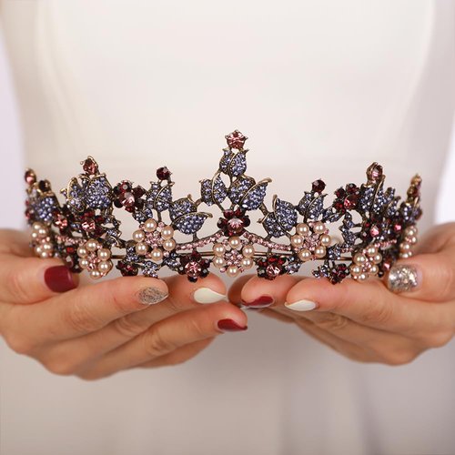 JWICOS Black Crystal Tiara Queen Princess Crown Vintage Gothic Headband Tiara for Women Bridal Crown Hair Accessories for Halloween Costume Party Prom (Dark Purple)