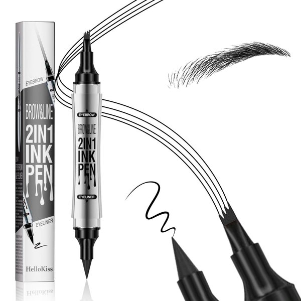 2 in 1 Magic Eyebrow Pencil, 3D Waterproof Long-Lasting Eyebrow Pencil Pen, 4 Tip Natural Fine Stroke Microblading Eyebrow Pencil (Black)