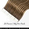 Hyssiet Tape in Hair Extensions Human Hair, 20pcs 50g 20 Inch Tape in Hair Extensions,Balayage Chocolate Brown To Caramel Blonde,Invisible Remy Silky Straight Natural Thick Real Human Hair Extensions