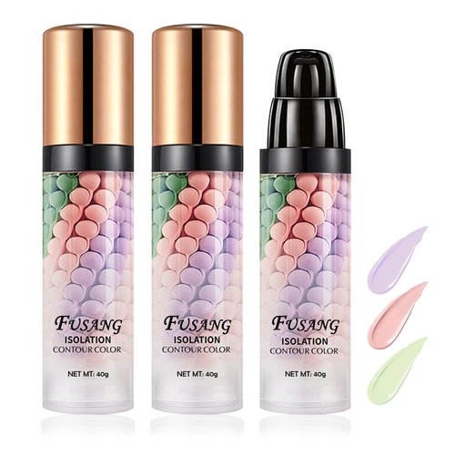 2PCS One Step Color Corrector Isolation Cream,Tri-Color Moisturizing Concealer Makeup Primer,Tinted Moisturizer Long Lasting Color Correcting Facial Serum Foundation for Flawless Makeup