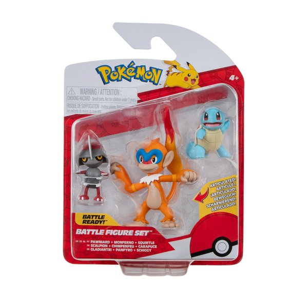 Pokemon TOY Pokemon Battle Figure 3PK - Set of Pawnirad, Squirtle, Monferno (Anime Themed, Manual Operation, Children Age Range), Mutli, PKW3058