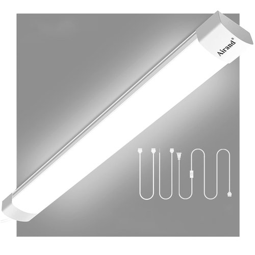 Airand Utility LED Shop Light Fixture 2FT 4FT with Plug, Linkable LED Tube Light 5000K Under Cabinet Lighting,1800 LM LED Ceiling and Closet Light 18W, Corded Electric with ON/Off Switch