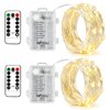 BXROIU 2 x Fairy Lights Battery Operated,Silver Wire Chains 8 Mode 16Ft/5Meter 50 LEDs Timer String Lights with Remote Control for Bedroom Christmas Party Wedding Decoration(Warm White)