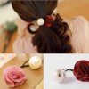 Suoirblss 5 PCS Hair Accessories Women Satin Ribbon Rose Flower Imitation Pearl Ponytail Hair band (Color random)