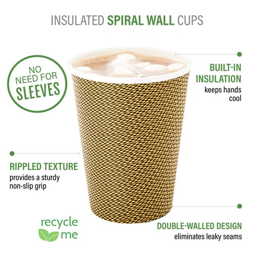 Restaurantware 16 Ounce Disposable Coffee Cups 25 Spiral Wall Hot Cups For Coffee - Lids Sold Separately Rolled Rim Paper Insulated Coffee Cups Monsieur Print For Coffee Tea And More