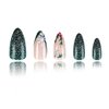 Christmas Press on Nails Medium Almond Shape Fake Nails Glitter Green Press on Nails with Designs Christmas Glue on Nails Green French False Nail Tips Acrylic Full Cover Holiday Nails for Women 24PCS