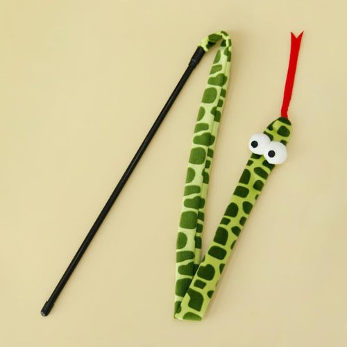 Lovely Caves Crinkle Snake Cat Teaser Wand Toy, Interactive Cat Wand for Exercise,Perfect for Indoor Cats, Engaging Cat Toy with Crinkle Sound and Wiggling Snake Design for Mental Stimulation (2 Pack)