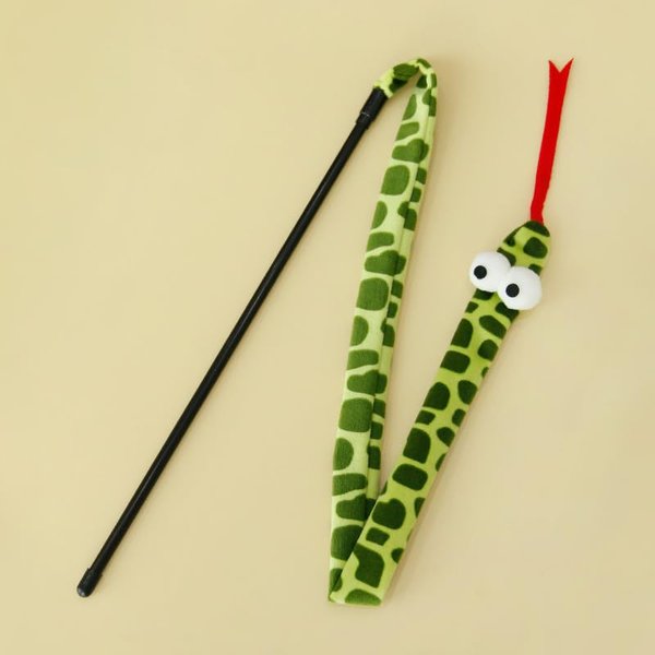 Lovely Caves Crinkle Snake Cat Teaser Wand Toy, Interactive Cat Wand for Exercise,Perfect for Indoor Cats, Engaging Cat Toy with Crinkle Sound and Wiggling Snake Design for Mental Stimulation (2 Pack)