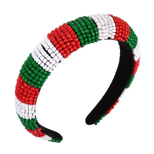 Christmas Headband for Women Red Green White Beaded Padded Headband Christmas Holiday Party Favor...